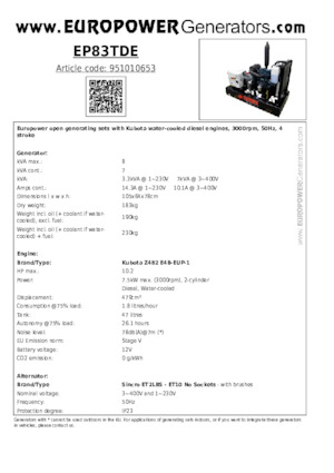 Stromerzeuger, Diesel Europower EP83TDE (S)