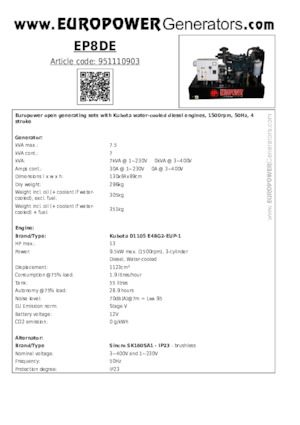 Stromerzeuger, Diesel Europower EP8DE (S)