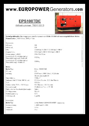 Stromerzeuger, Diesel Europower EPS100TDE (LS)