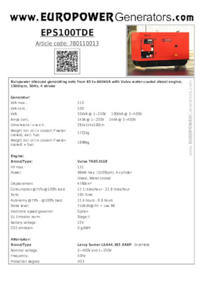 Stromerzeuger, Diesel Europower EPS100TDE (LS)