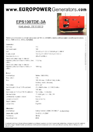 Stromerzeuger, Diesel Europower EPS100TDE-3A (LS)