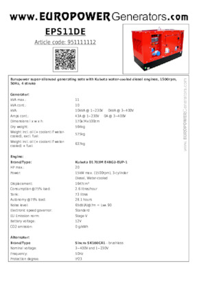 Stromerzeuger, Diesel Europower EPS11DE (S)