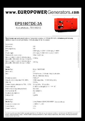 Stromerzeuger, Diesel Europower EPS180TDE-3A (LS)