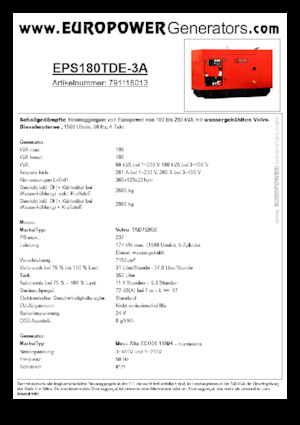 Stromerzeuger, Diesel Europower EPS180TDE-3A (MA)