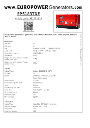 Stromerzeuger, Diesel Europower EPS183TDE (MA)