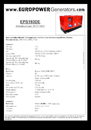Stromerzeuger, Diesel Europower EPS193DE (S)