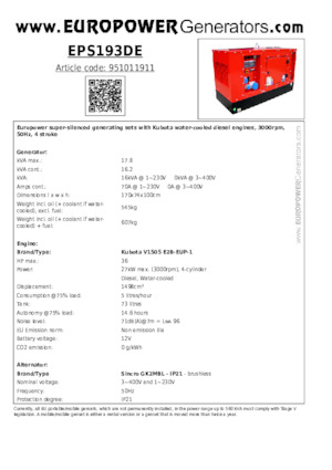 Stromerzeuger, Diesel Europower EPS193DE (S)