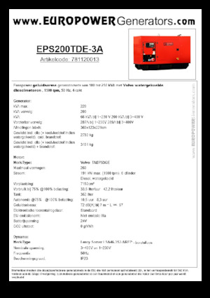 Stromerzeuger, Diesel Europower EPS200TDE-3A (LS)
