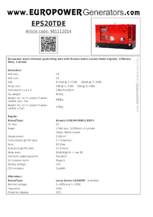 Stromerzeuger, Diesel Europower EPS20TDE (LS)