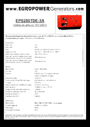 Stromerzeuger, Diesel Europower EPS250TDE-3A (MA)
