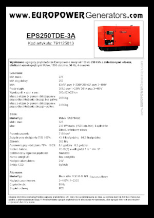 Stromerzeuger, Diesel Europower EPS250TDE-3A (MA)