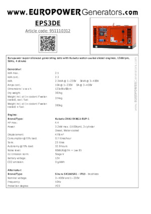 Stromerzeuger, Diesel Europower EPS3DE (S)