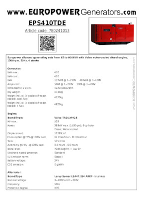 Stromerzeuger, Diesel Europower EPS410TDE (LS)
