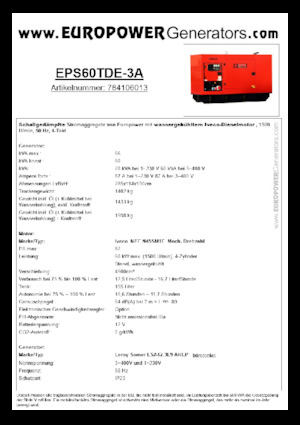 Stromerzeuger, Diesel Europower EPS60TDE-3A (LS)