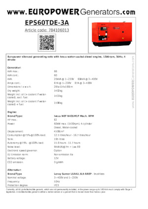 Stromerzeuger, Diesel Europower EPS60TDE-3A (LS)