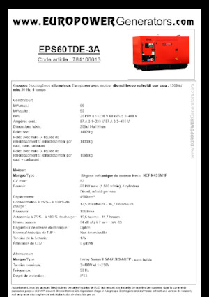 Stromerzeuger, Diesel Europower EPS60TDE-3A (LS)