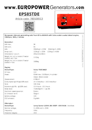 Stromerzeuger, Diesel Europower EPS85TDE (LS)