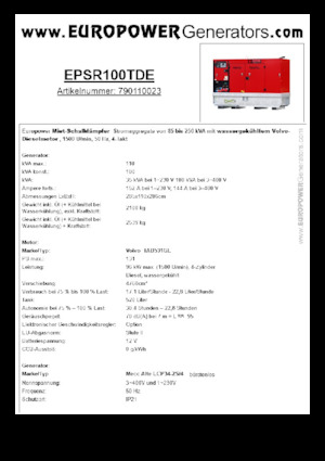 Stromerzeuger, Diesel Europower EPSR100TDE (MA)