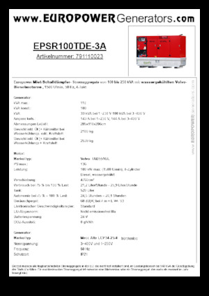 Stromerzeuger, Diesel Europower EPSR100TDE-3A (MA)