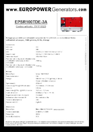 Stromerzeuger, Diesel Europower EPSR100TDE-3A (MA)