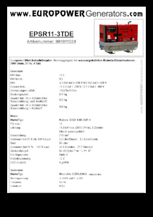 Stromerzeuger, Diesel Europower EPSR11-3TDE (MA)