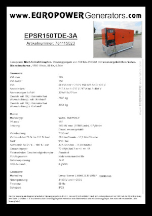 Stromerzeuger, Diesel Europower EPSR150TDE-3A (LS)