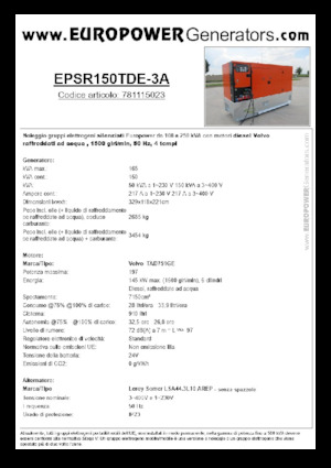 Stromerzeuger, Diesel Europower EPSR150TDE-3A (LS)