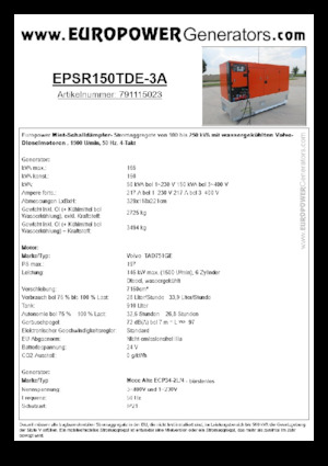 Stromerzeuger, Diesel Europower EPSR150TDE-3A (MA)