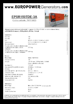 Stromerzeuger, Diesel Europower EPSR150TDE-3A (MA)