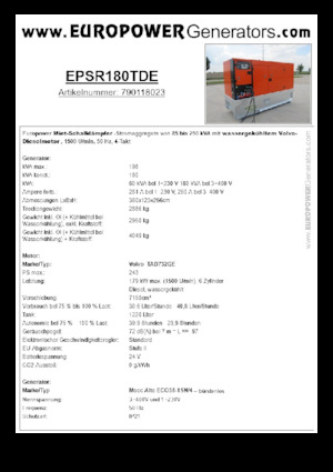 Stromerzeuger, Diesel Europower EPSR180TDE (MA)