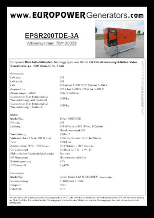 Stromerzeuger, Diesel Europower EPSR200TDE-3A (LS)