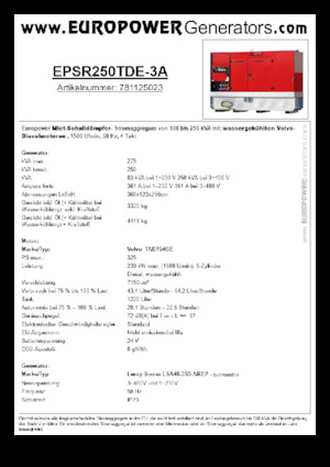 Stromerzeuger, Diesel Europower EPSR250TDE-3A (LS)