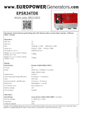Stromerzeuger, Diesel Europower EPSR34TDE (LS)