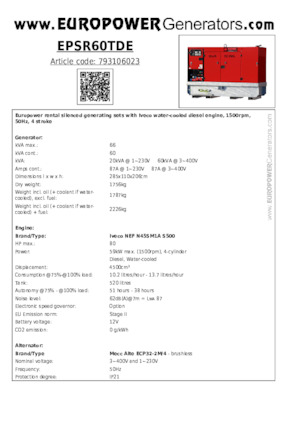 Stromerzeuger, Diesel Europower EPSR60TDE (MA)