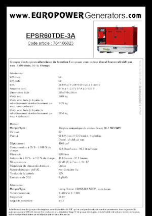 Stromerzeuger, Diesel Europower EPSR60TDE-3A (LS)