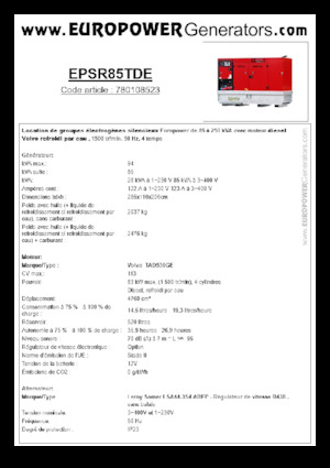 Stromerzeuger, Diesel Europower EPSR85TDE (LS)