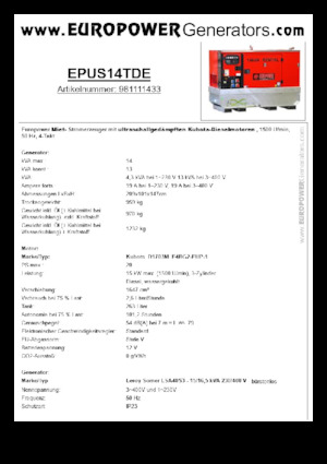 Stromerzeuger, Diesel Europower EPUS14TDE (LS)