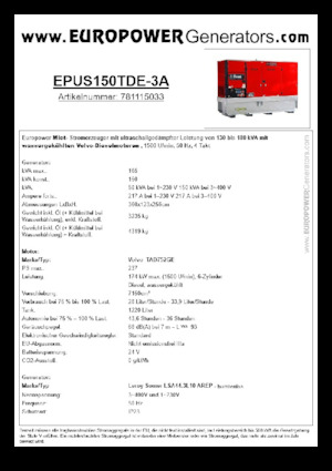 Stromerzeuger, Diesel Europower EPUS150TDE-3A (LS)