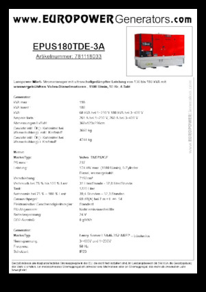 Stromerzeuger, Diesel Europower EPUS180TDE-3A (LS)