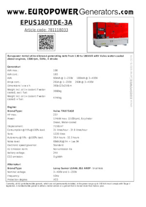 Stromerzeuger, Diesel Europower EPUS180TDE-3A (LS)