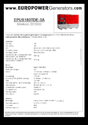Stromerzeuger, Diesel Europower EPUS180TDE-3A (LS)