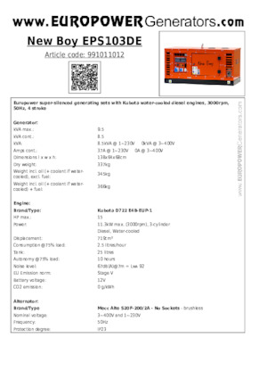 Stromerzeuger, Diesel Europower New Boy EPS103DE (MA)