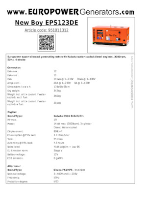 Stromerzeuger, Diesel Europower New Boy EPS123DE (S)