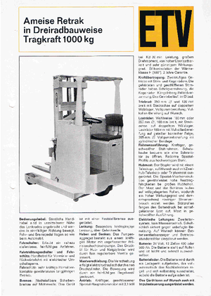 Schubstapler Elektro Jungheinrich Retrak ETM/ETV 10