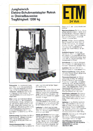 Schubstapler Elektro Jungheinrich Retrak ETM/ETV 12