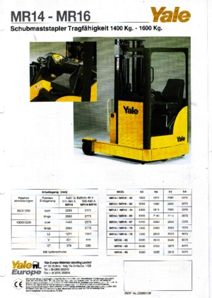 Schubstapler Elektro Yale MR 14