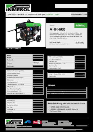 Stromerzeuger, Benzin INMESOL AHR-600-E