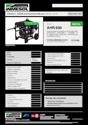 Stromerzeuger, Benzin INMESOL AHR-600-E