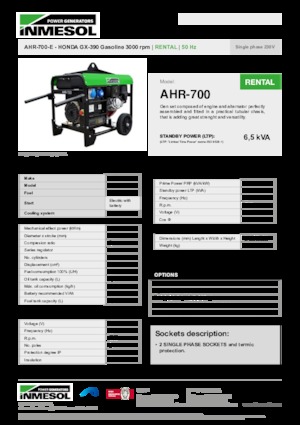 Stromerzeuger, Benzin INMESOL AHR-700-E