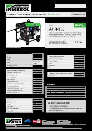 Stromerzeuger, Benzin INMESOL AHR-850-E